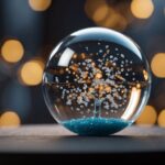 Crystal ball with sparkling details on bokeh background.