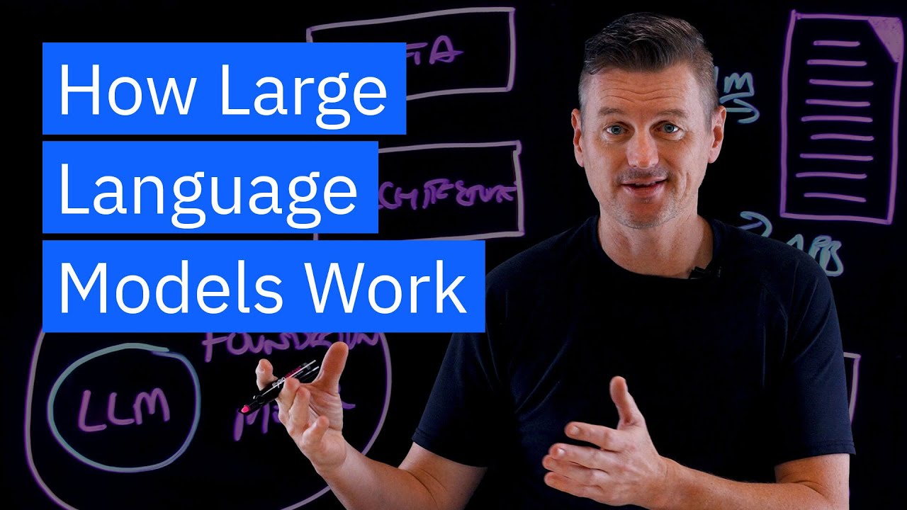 Man explaining large language models on whiteboard.