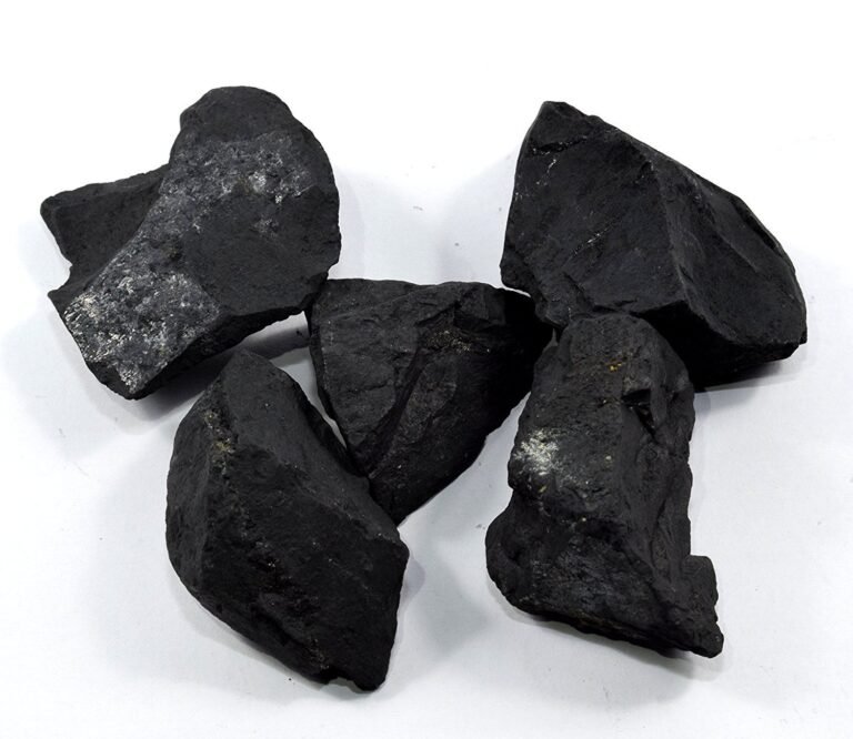 Five rough, dark gray rocks on a white background